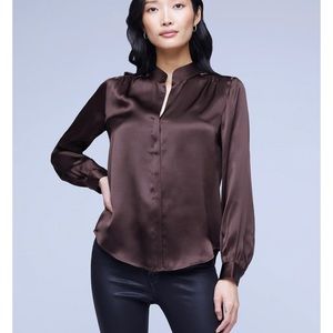 L’agence brown button down shirt size M 100% silk